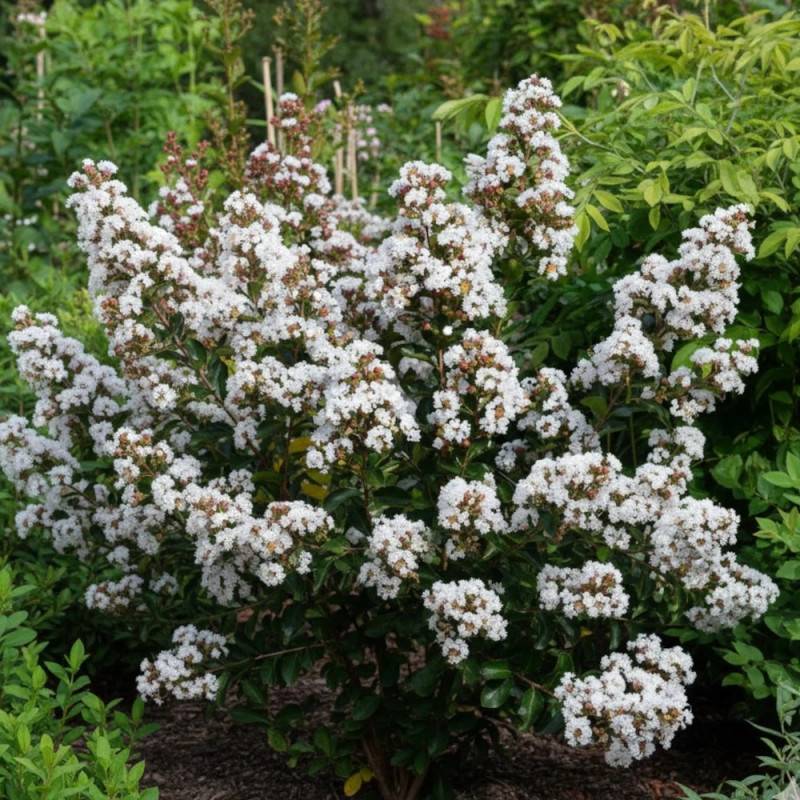 Lilas des Indes Neige d'été®, Lagerstroemia à fleurs Blanche/ - feuillage Caduc - Pot de 7,5L - Tigette - 60/80 cm - Image 4