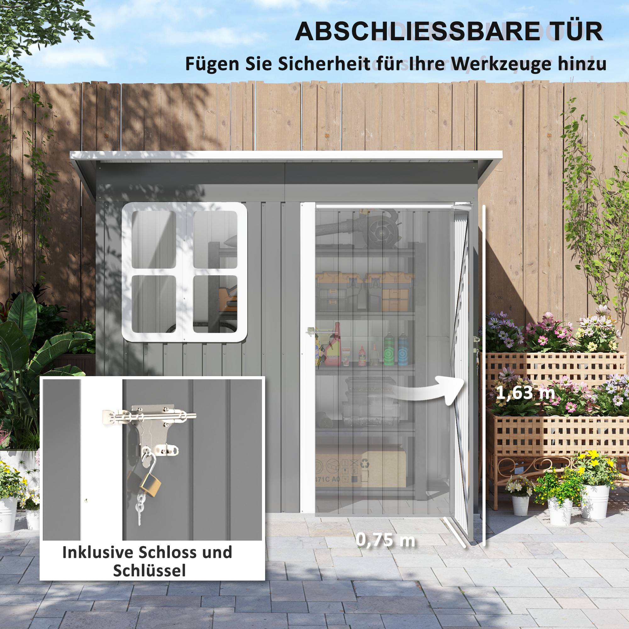 ComfortXL - Abri de jardin acier galvanisé extérieur rangement toit monopente 2,55m2 gris foncé - ComfortXL Outdoor Living - Image 6