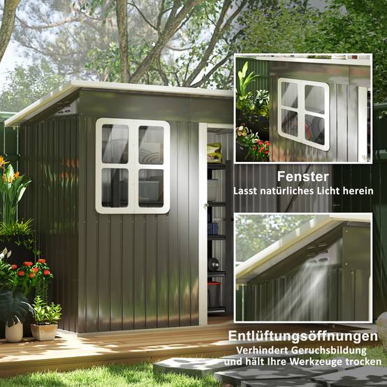 ComfortXL - Abri de jardin acier galvanisé extérieur rangement toit monopente 2,55m2 gris foncé - ComfortXL Outdoor Living - Image 5