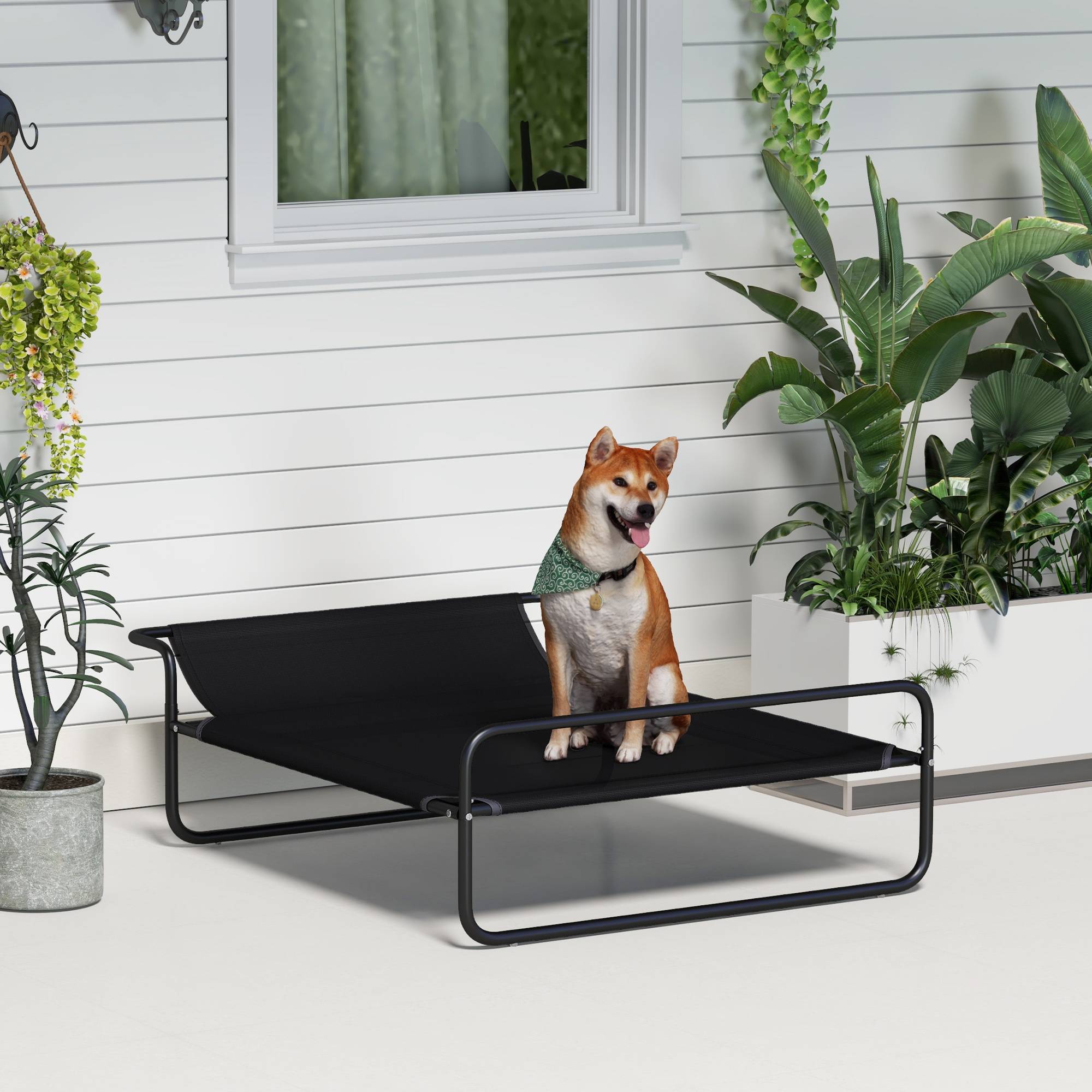 Lit surélevé chien Textilène extérieur intérieur rafraîchissant 106x81cm noir - ComfortXL Outdoor Living - Image 3