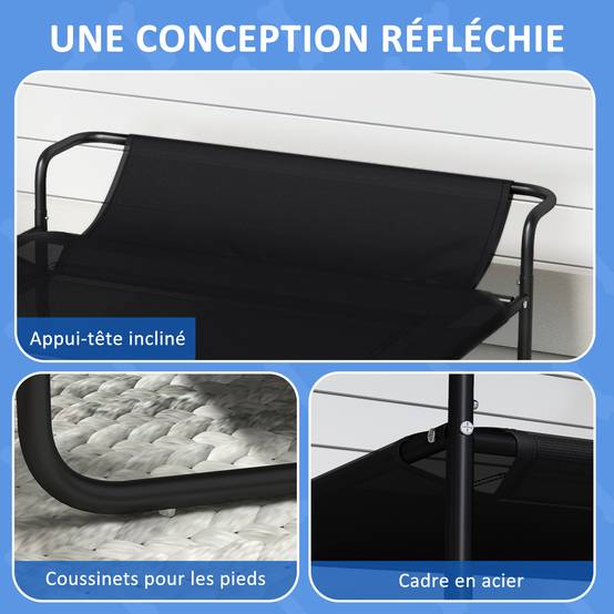 Lit surélevé chien Textilène extérieur intérieur rafraîchissant 106x81cm noir - ComfortXL Outdoor Living - Image 8