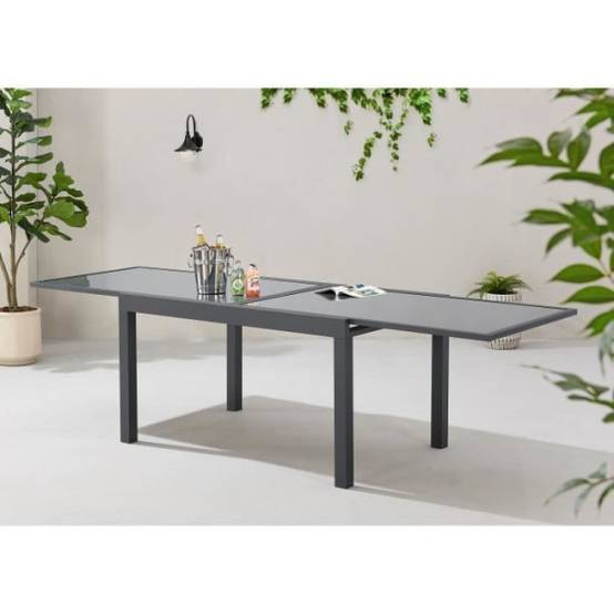 Table de jardin extensible rectangulaire 6 a 10 personnes - Structure aluminium - Plateau verre trempé - L 135-270 x H 75 x P 9 - Image 6