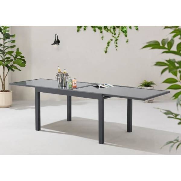Table de jardin extensible rectangulaire 6 a 10 personnes - Structure aluminium - Plateau verre trempé - L 135-270 x H 75 x P 9 - Image 6