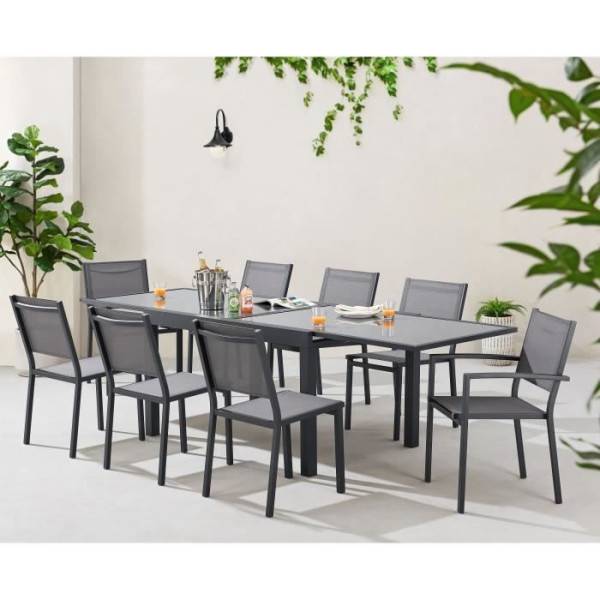Table de jardin extensible rectangulaire 6 a 10 personnes - Structure aluminium - Plateau verre trempé - L 135-270 x H 75 x P 9 - Image 3