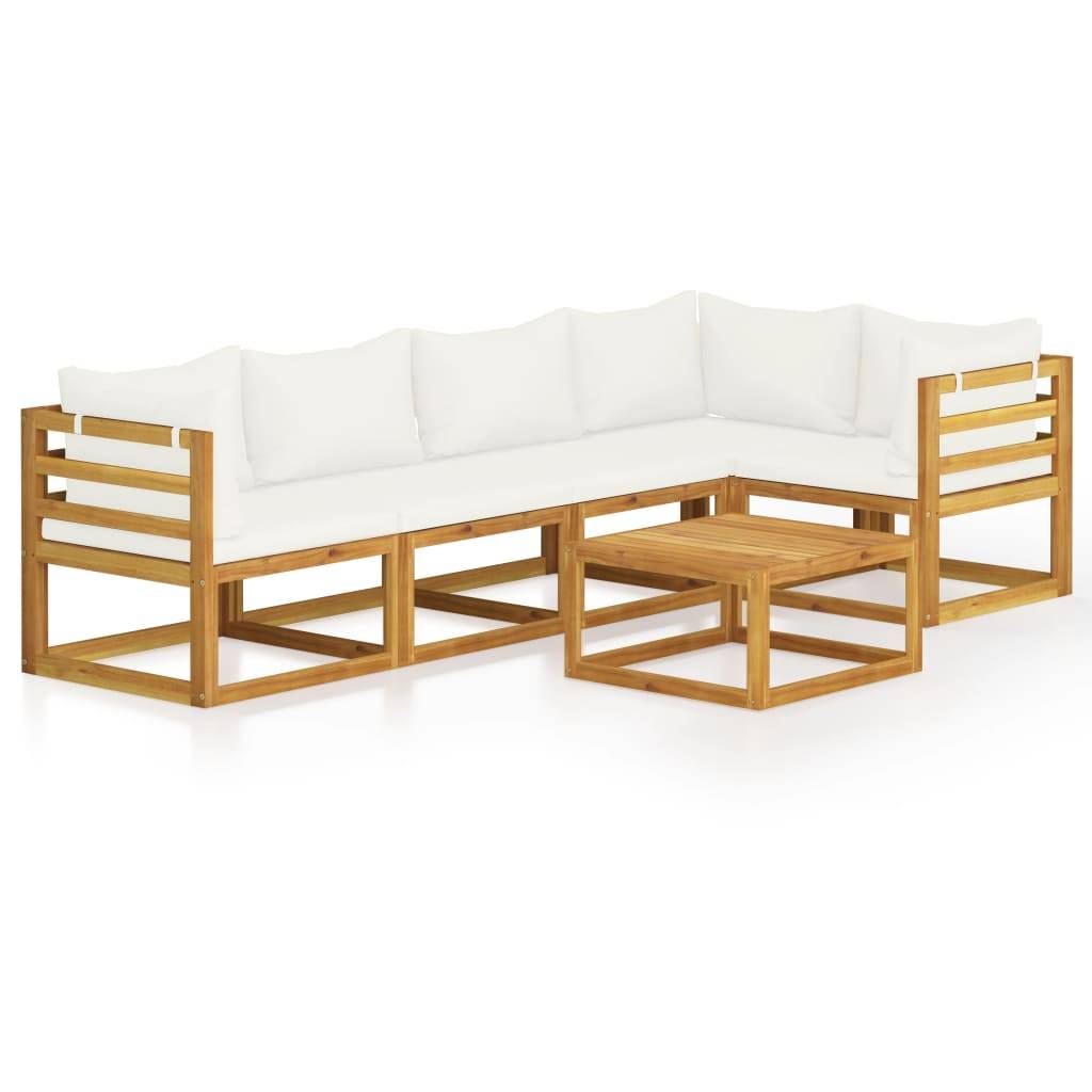 Helloshop26 - Salon de jardin meuble d'extérieur ensemble de mobilier 6 pièces avec coussin crème bois d'acacia solide - Imagen 1