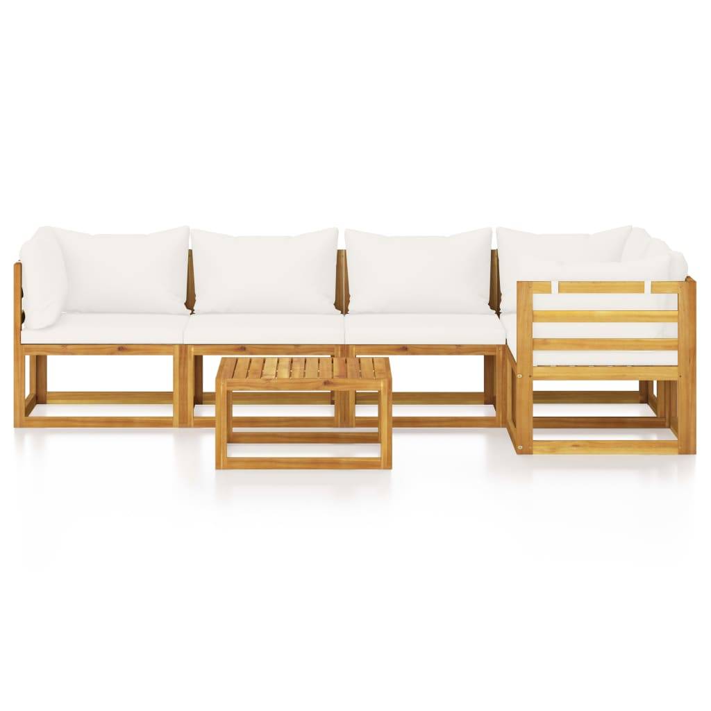 Helloshop26 - Salon de jardin meuble d'extérieur ensemble de mobilier 6 pièces avec coussin crème bois d'acacia solide - Imagen 2