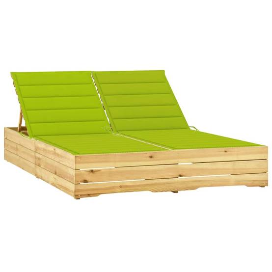 Bain de soleil à 2 places - Transat - Chaise longue et coussins vert vif Bois de pin imprégné - MEUBLE PRO-JU6899 - Image 2
