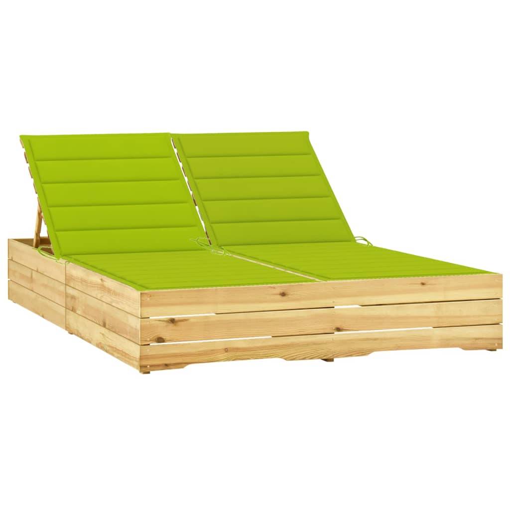 Bain de soleil à 2 places - Transat - Chaise longue et coussins vert vif Bois de pin imprégné - MEUBLE PRO-JU6899 - Image 2