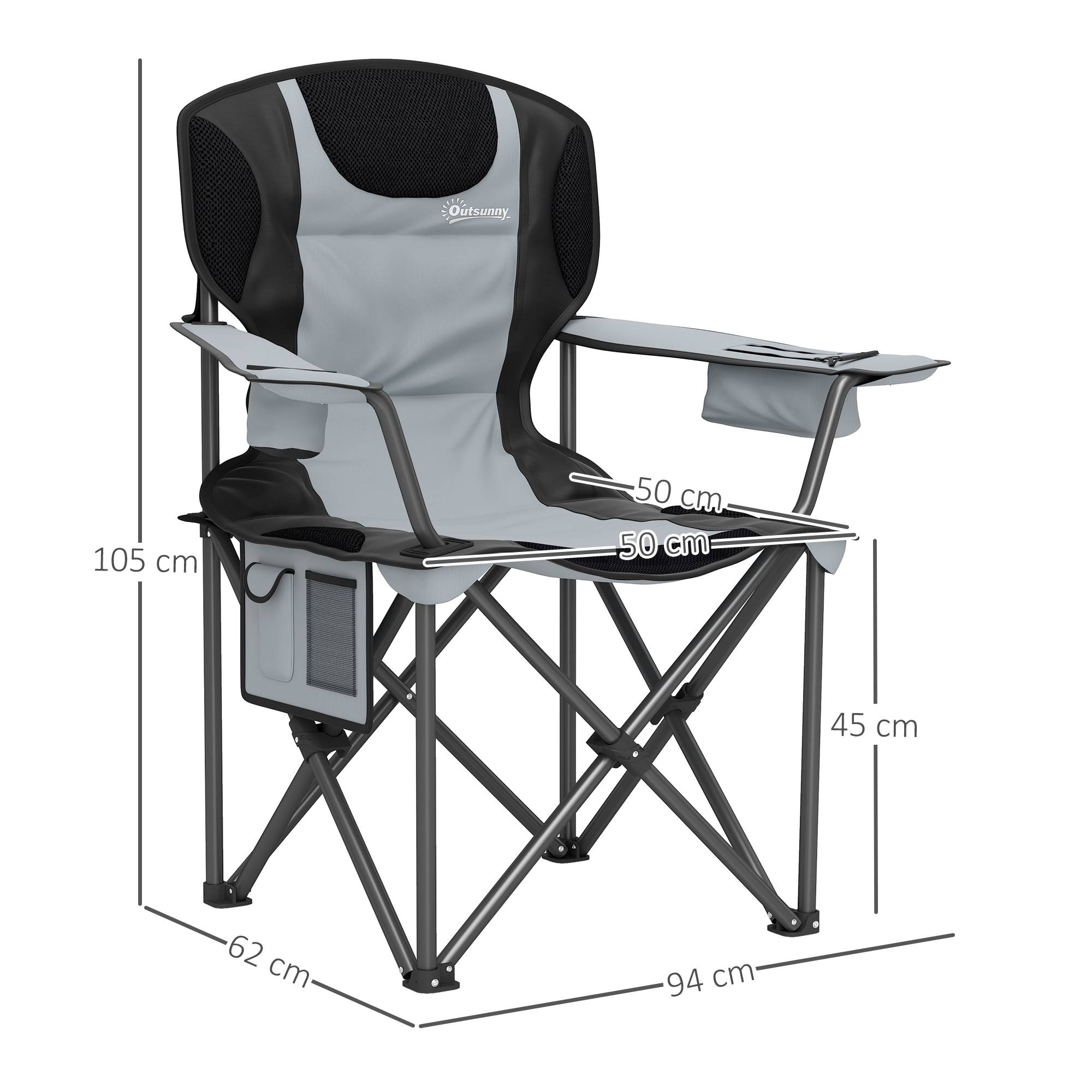 Chaise de camping pliante métal et tissu Oxford noir 94 x 62 x 105 cm - PANGIVO - Image 5