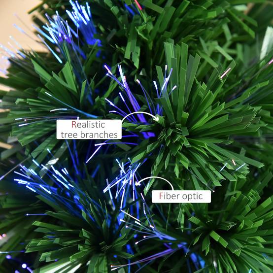 Sapin de Noël Artificiel Lumineux 90H cm Fibre Optique Multicolore + Support Pied 90 Branches Vert - Image 10