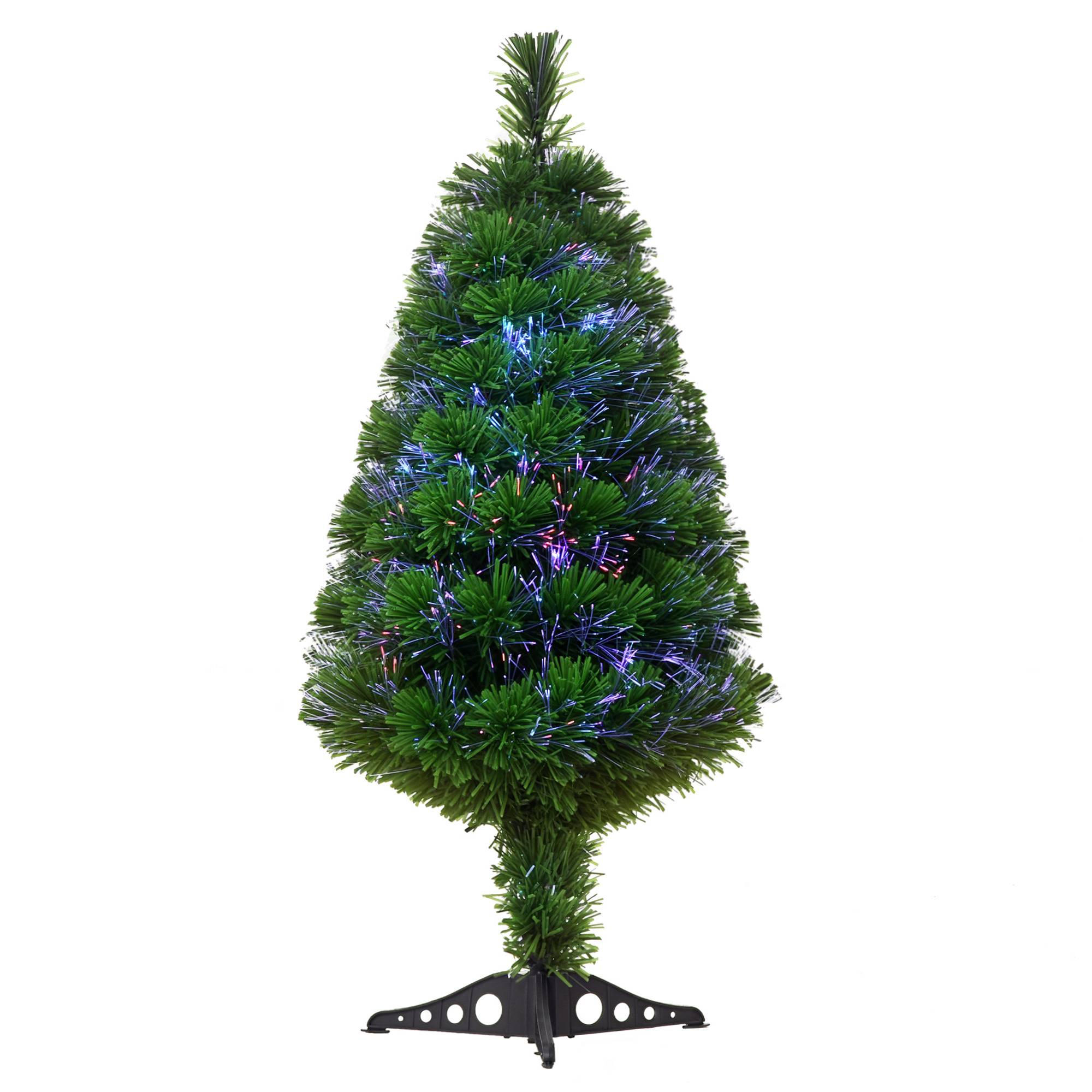 Sapin de Noël Artificiel Lumineux 90H cm Fibre Optique Multicolore + Support Pied 90 Branches Vert - Image 1