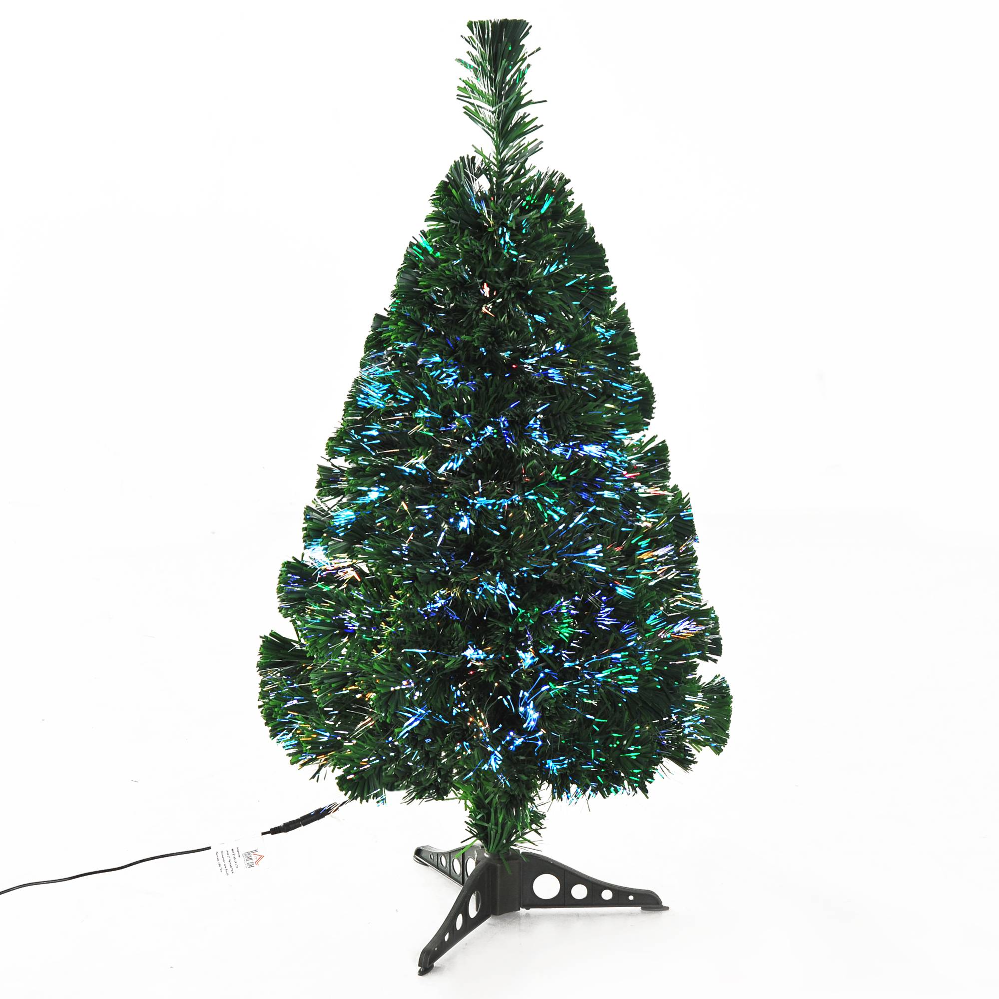 Sapin de Noël Artificiel Lumineux 90H cm Fibre Optique Multicolore + Support Pied 90 Branches Vert - Image 2