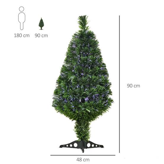 Sapin de Noël Artificiel Lumineux 90H cm Fibre Optique Multicolore + Support Pied 90 Branches Vert - Image 5