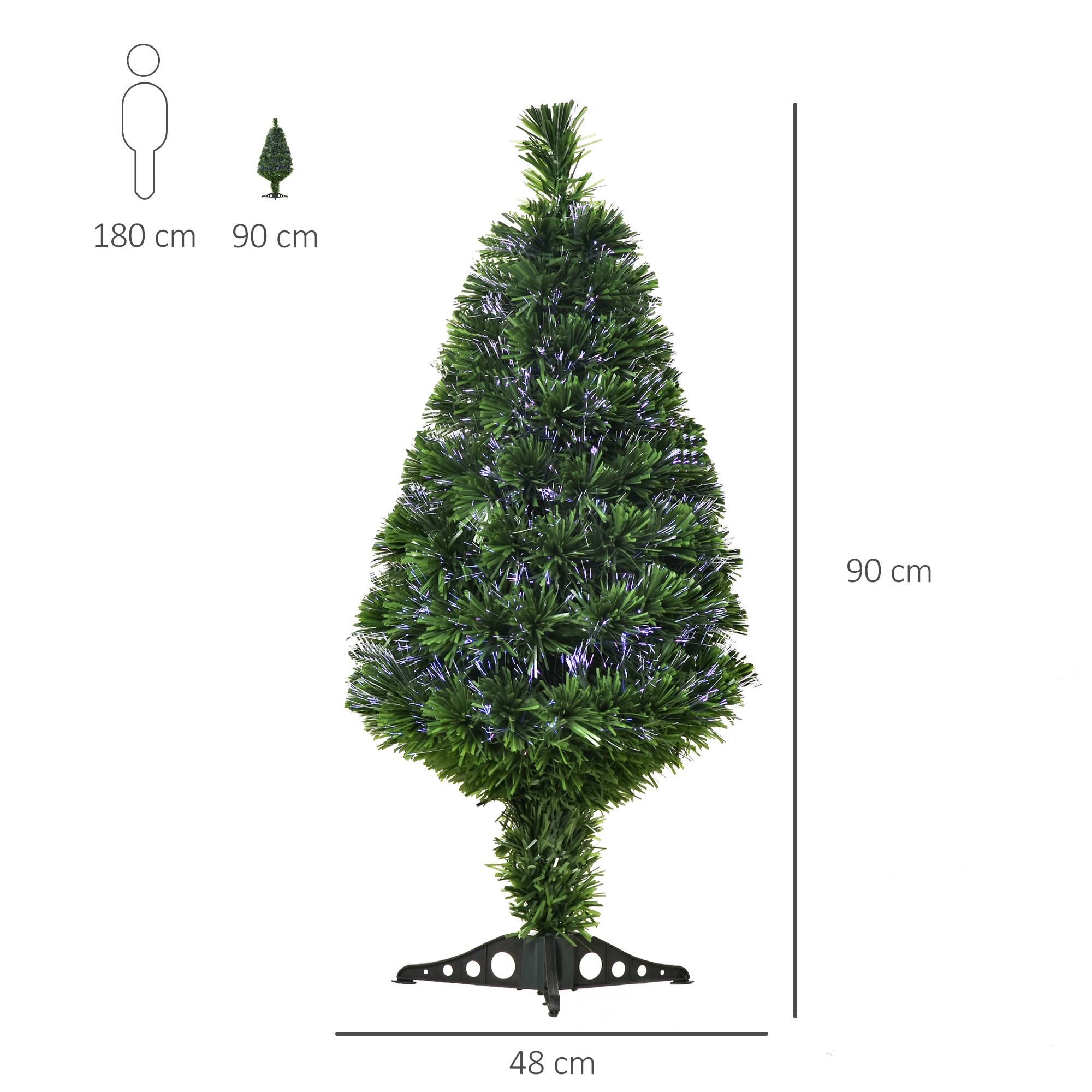 Sapin de Noël Artificiel Lumineux 90H cm Fibre Optique Multicolore + Support Pied 90 Branches Vert - Image 5