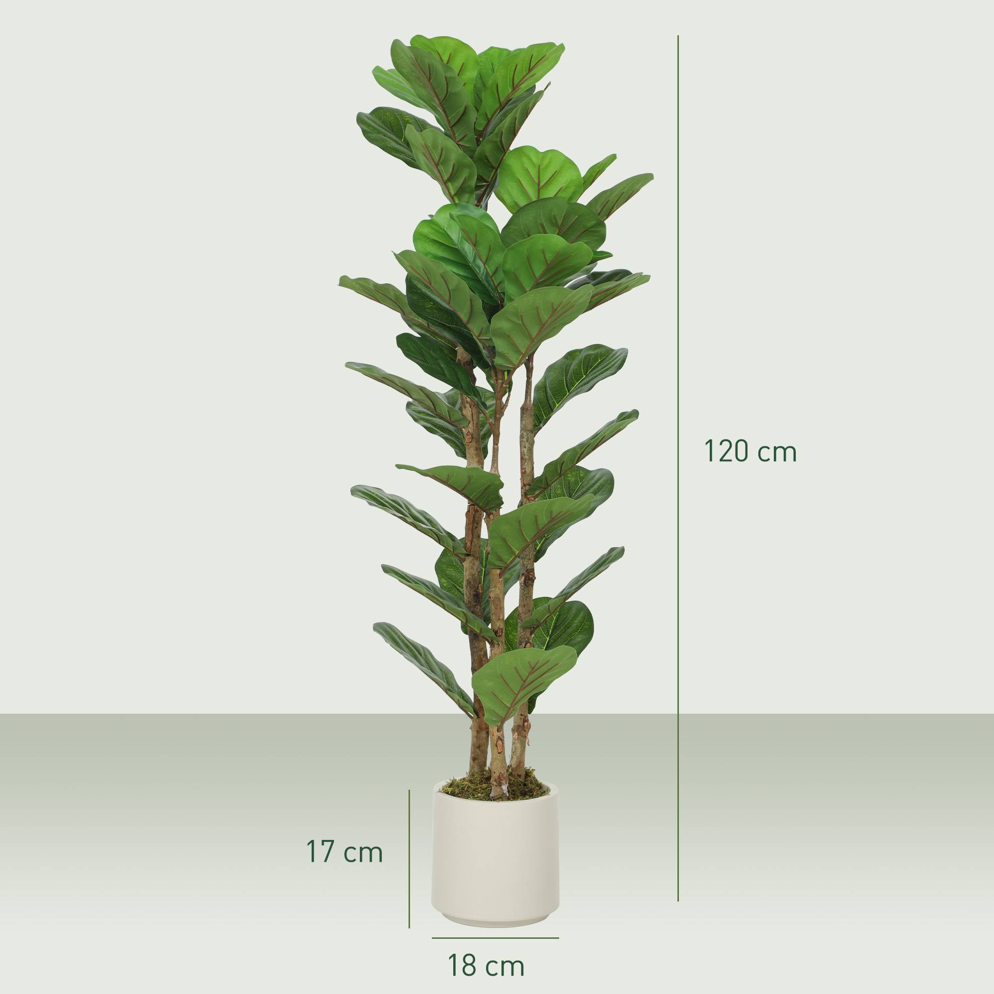 Sans Marque - Lot de 2 plantes artificielles 120 cm Figuier lyre arbre artificiel avec pot en plastique et tronc en bois massif, vert - Image 5