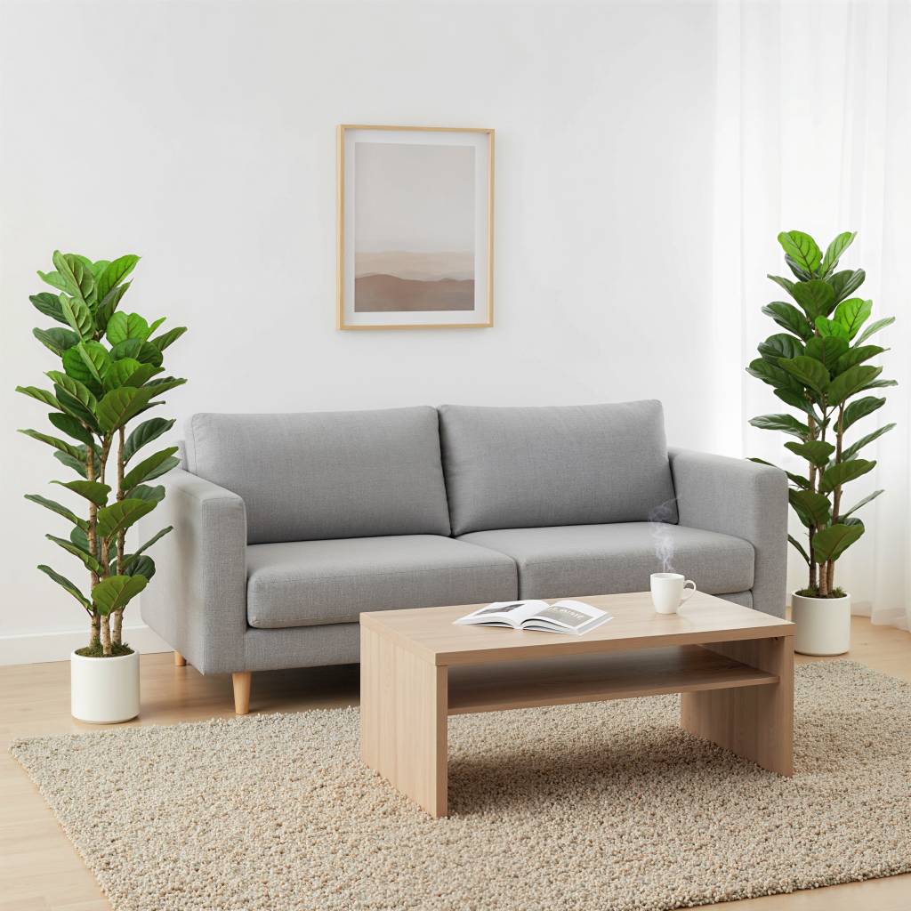 Sans Marque - Lot de 2 plantes artificielles 120 cm Figuier lyre arbre artificiel avec pot en plastique et tronc en bois massif, vert - Image 4