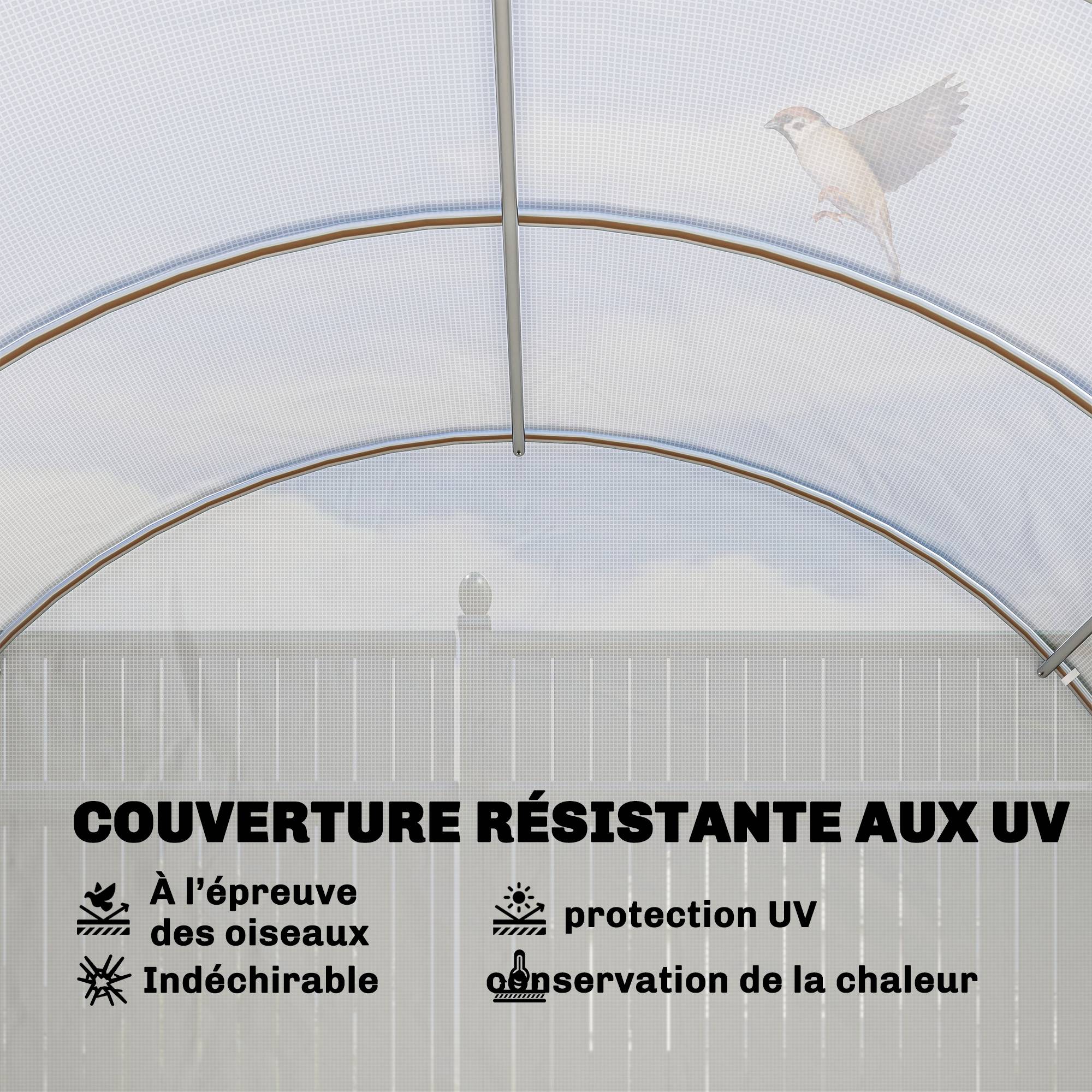 Serre tunnel de jardin 24m², serre de jardin tunnel avec portes et 12 fenêtres avec moustiquaires, 295x798x199cm, blanc - Image 8