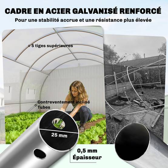 Serre tunnel de jardin 24m², serre de jardin tunnel avec portes et 12 fenêtres avec moustiquaires, 295x798x199cm, blanc - Image 9