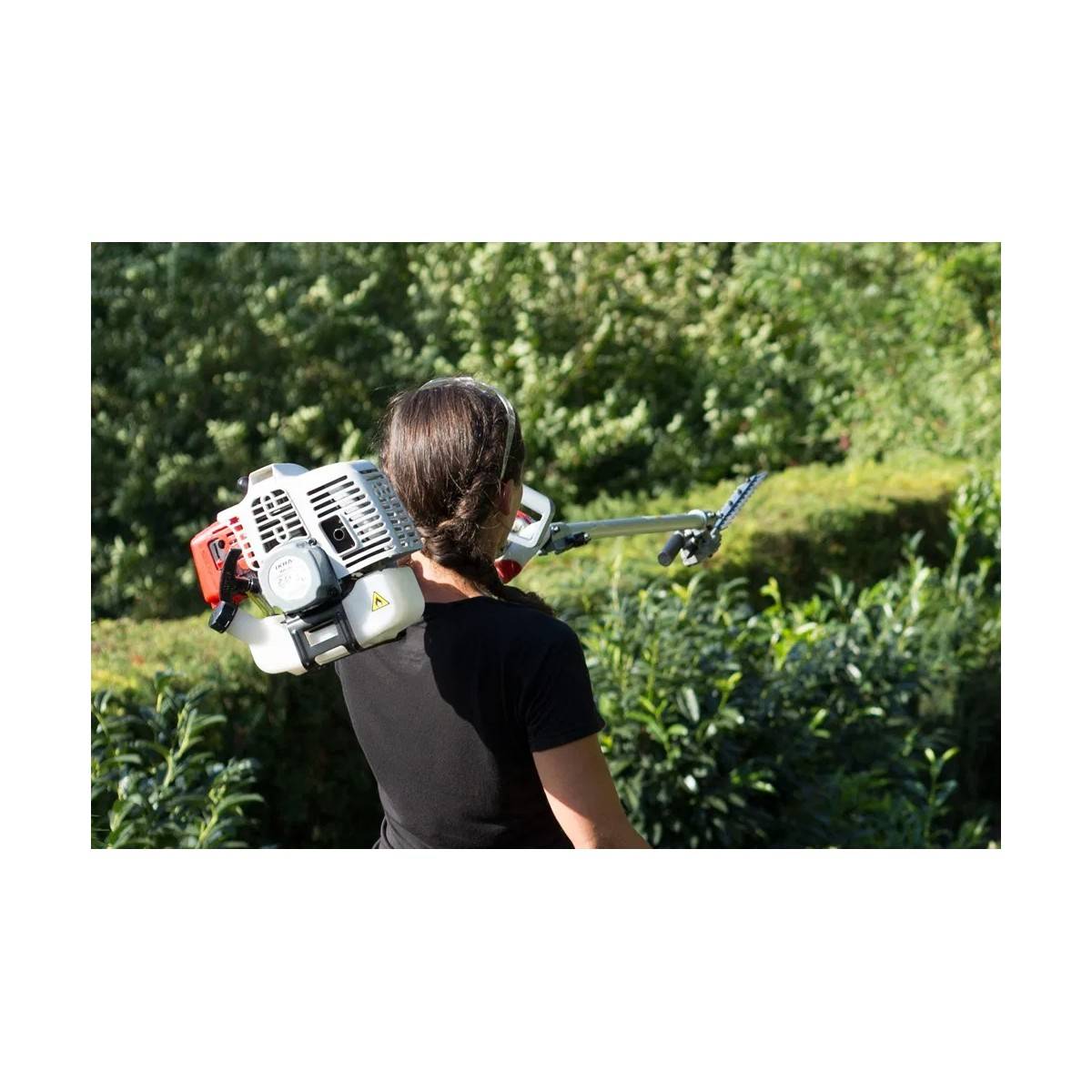Outils de Jardin Multifonction Thermique 4en1 Taille haie + Élagueuse + Débroussailleuse (lame et bobine) Harnais Confort IKRA - Image 3