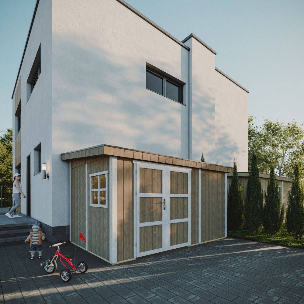 Timbela - Abri de Jardin Qualité Premium 8,68 m² - H231x248x412 cm sans plancher e paroi latérale - Timbela M939B-REDWOOD RED - Image 4