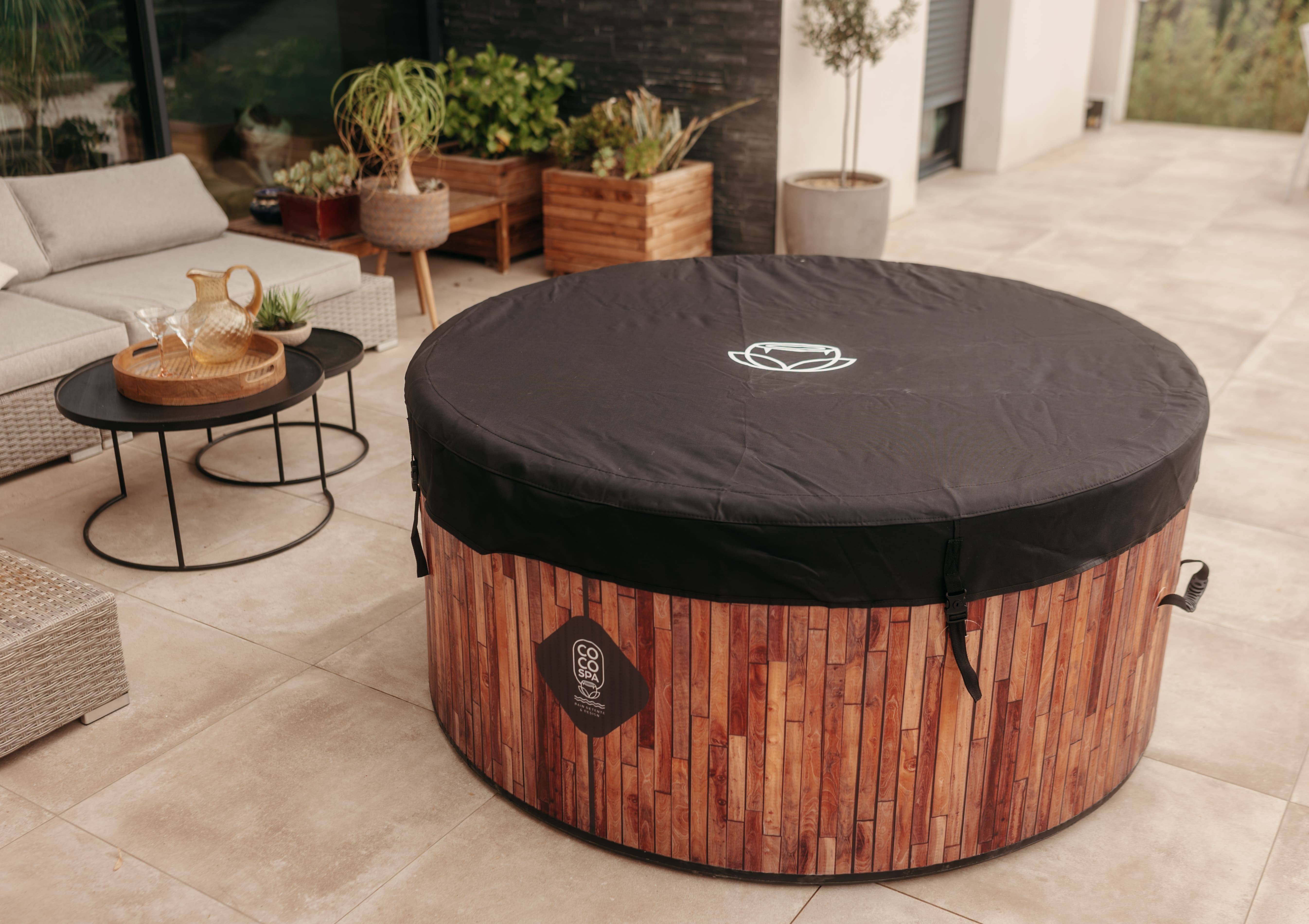 Spa gonflable 2 places  chauffant & massant imitation bois 150cm - Image 9