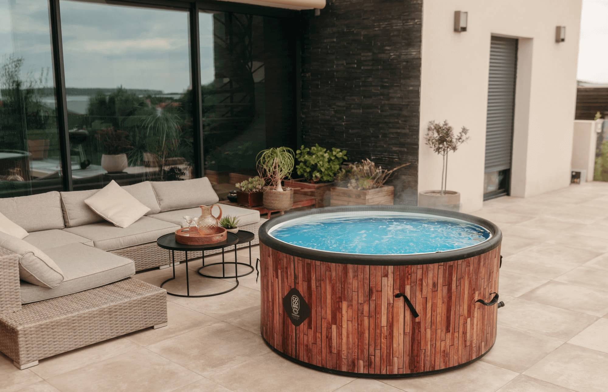 Spa gonflable 2 places  chauffant & massant imitation bois 150cm - Image 4