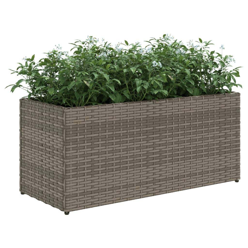 Jardinière | Pot de fleurs | Cache-pot | Bac à fleurs avec 2 pots gris 72x30x32 cm résine tressée - Image 4