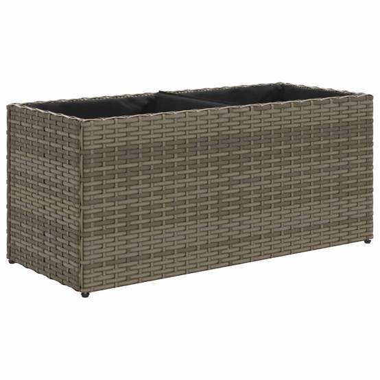Jardinière | Pot de fleurs | Cache-pot | Bac à fleurs avec 2 pots gris 72x30x32 cm résine tressée - Image 1