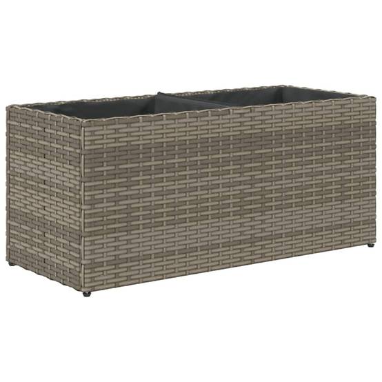 Jardinière | Pot de fleurs | Cache-pot | Bac à fleurs avec 2 pots gris 72x30x32 cm résine tressée - Image 7