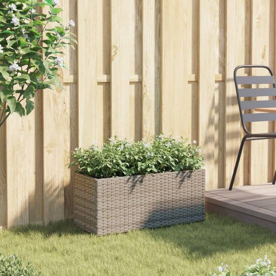 Jardinière | Pot de fleurs | Cache-pot | Bac à fleurs avec 2 pots gris 72x30x32 cm résine tressée - Image 3