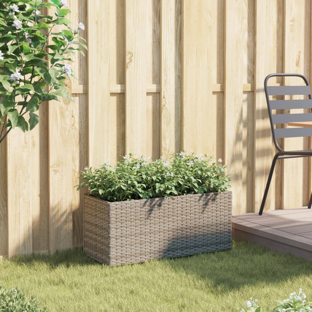 Jardinière | Pot de fleurs | Cache-pot | Bac à fleurs avec 2 pots gris 72x30x32 cm résine tressée - Image 3