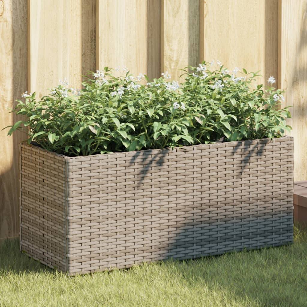 Jardinière | Pot de fleurs | Cache-pot | Bac à fleurs avec 2 pots gris 72x30x32 cm résine tressée - Image 2