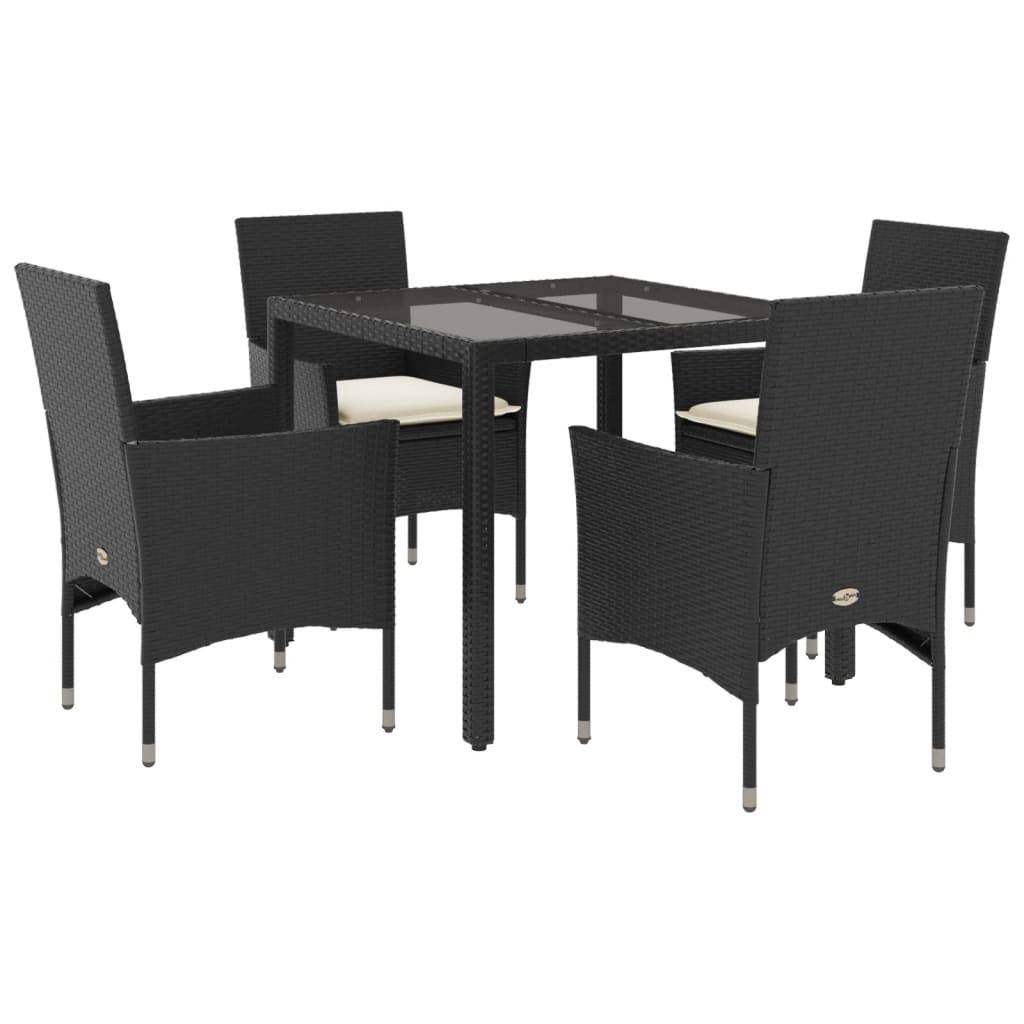 Salon de Jardin 4 Personnes Résine Tressée Coussins Confort Table Verre 90x90cm Noir – ComfortXL Outdoor Living - Image 2