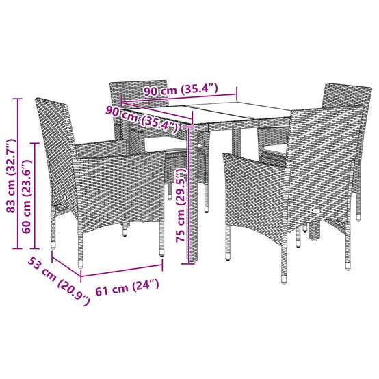 Salon de Jardin 4 Personnes Résine Tressée Coussins Confort Table Verre 90x90cm Noir – ComfortXL Outdoor Living - Image 7