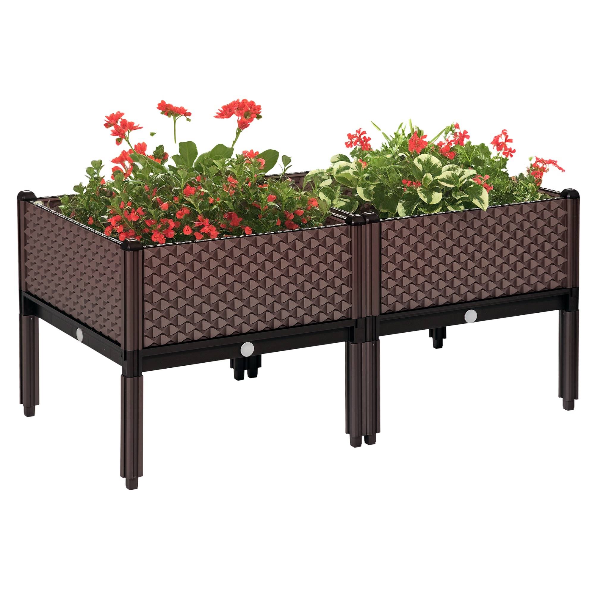 Sans Marque - Ensemble 2 jardinières extérieur carrées surélevées combinaison libre 50x50x46,5 cm marron - Image 1