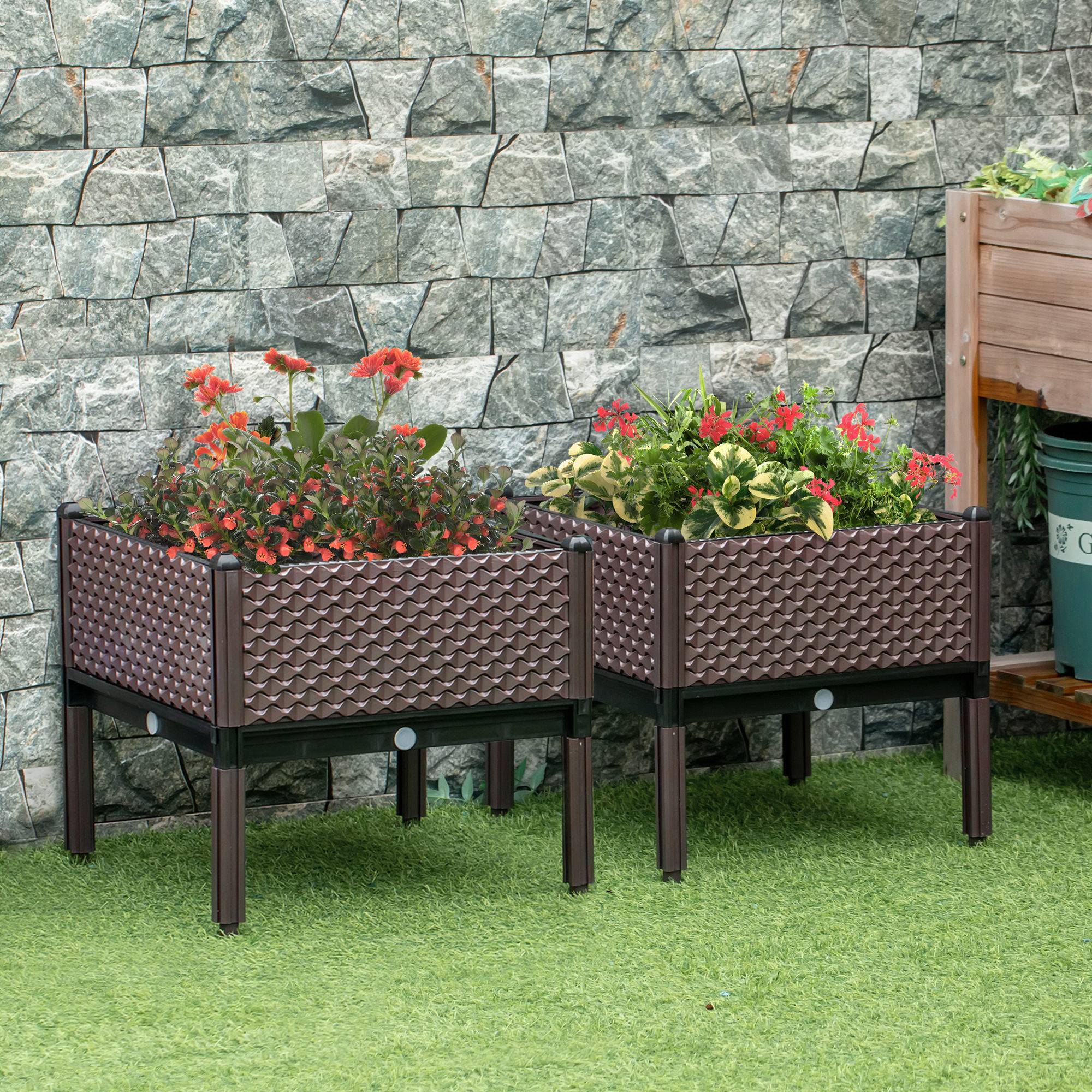 Sans Marque - Ensemble 2 jardinières extérieur carrées surélevées combinaison libre 50x50x46,5 cm marron - Image 3