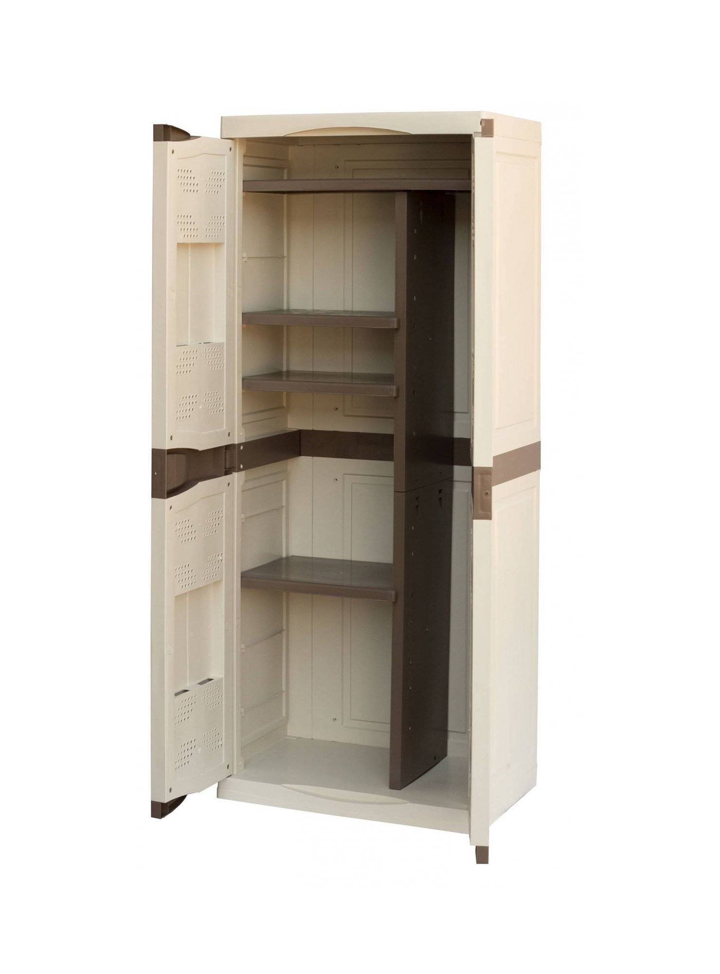 Dmora - Armoire d'extérieur Avelgem, Armoire de balcon polyvalente, Armoire à balais 2 portes, 70x47h178 cm, Beige et Marron, Finition élégante - Dmora - Imagen 4