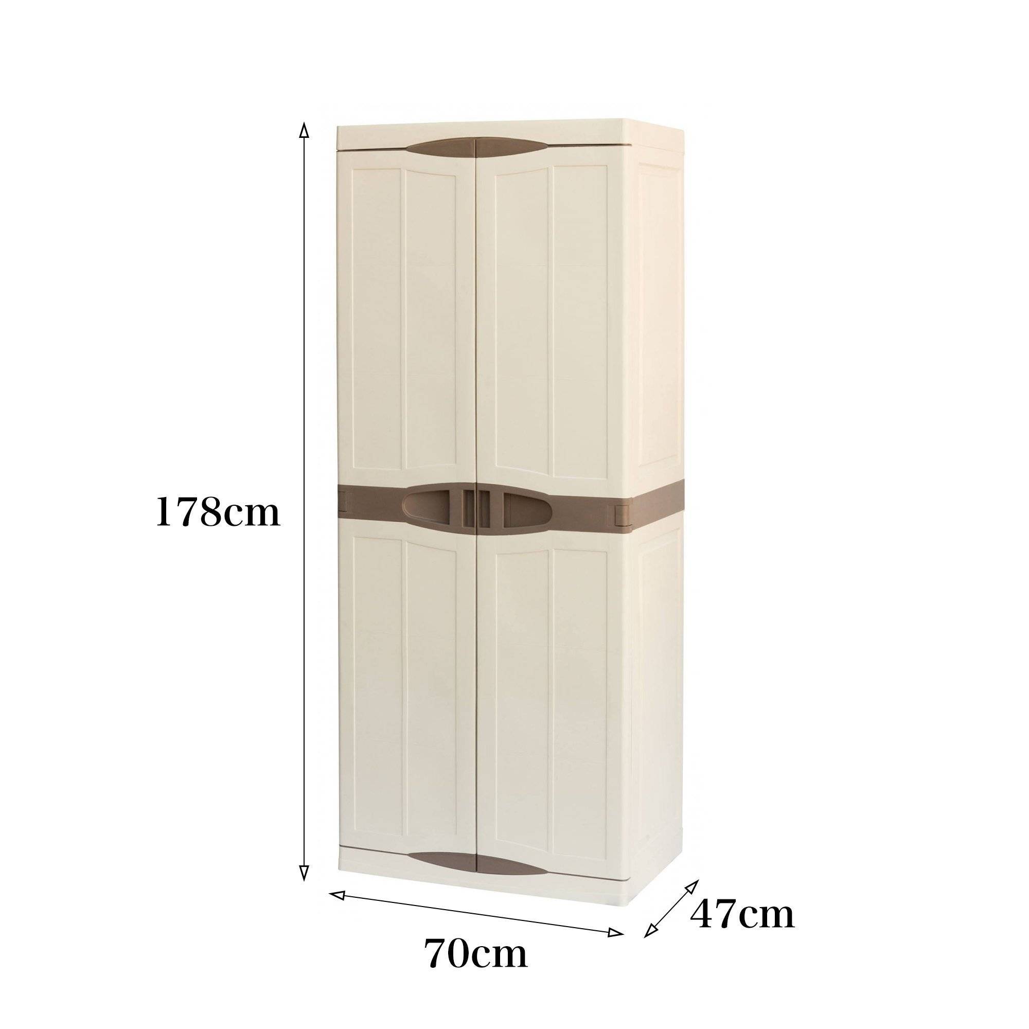 Dmora - Armoire d'extérieur Avelgem, Armoire de balcon polyvalente, Armoire à balais 2 portes, 70x47h178 cm, Beige et Marron, Finition élégante - Dmora - Imagen 3
