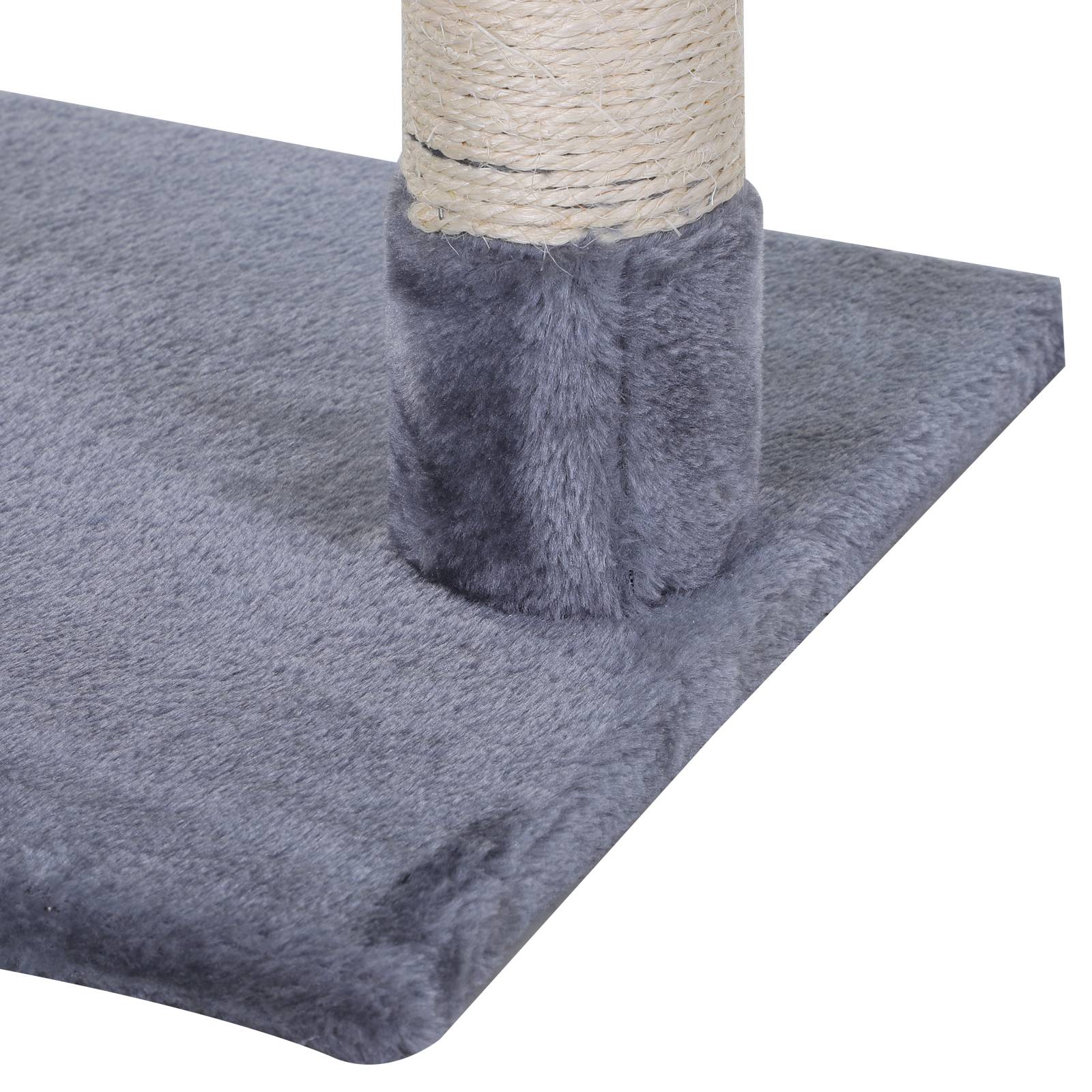 Pawhut - Arbre à chat 3 griffoirs grattoirs sisal naturel plateforme hamac et boule suspendue dim. 50L x 36l x 70H cm peluche haute densité 220 g/m² gris - Imagen 6