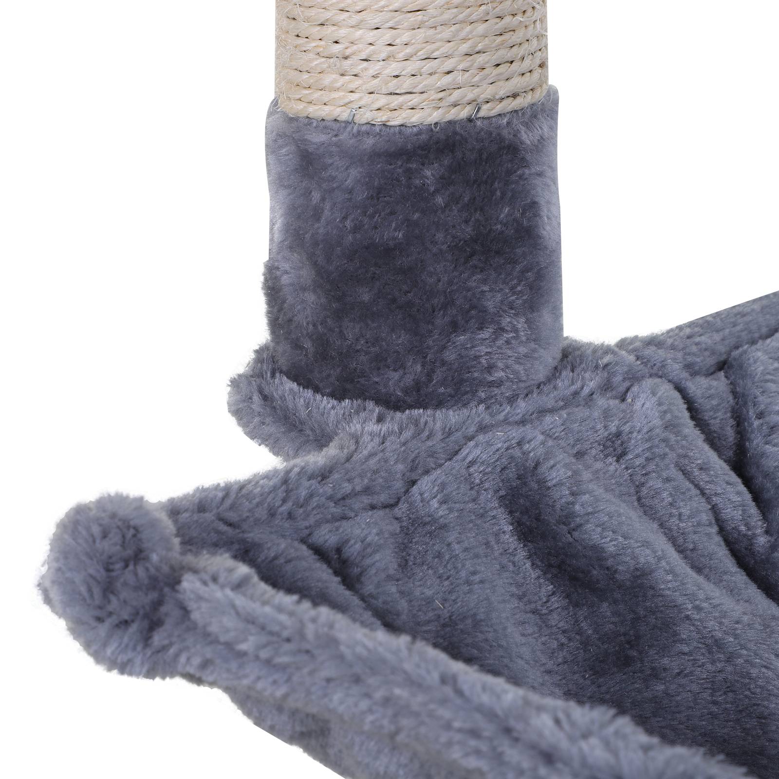 Pawhut - Arbre à chat 3 griffoirs grattoirs sisal naturel plateforme hamac et boule suspendue dim. 50L x 36l x 70H cm peluche haute densité 220 g/m² gris - Imagen 4