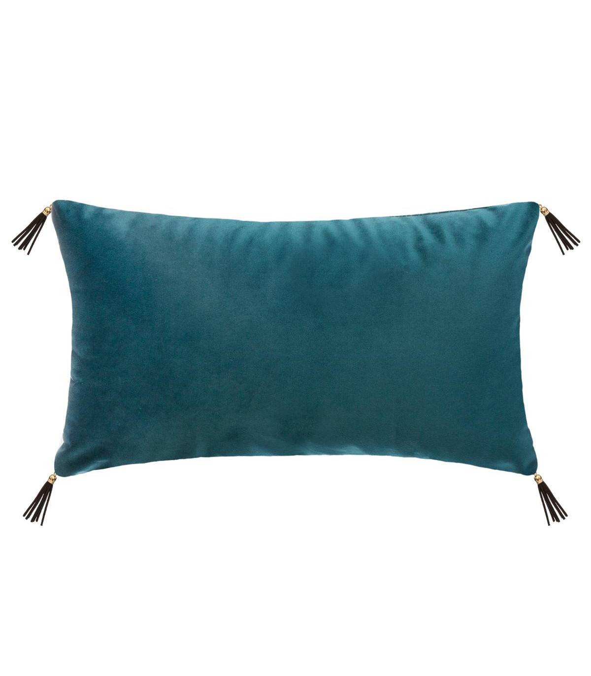 Coussin déhoussable Velours Bleu canard avec Pompons 30 x 50 cm - Imagen 2
