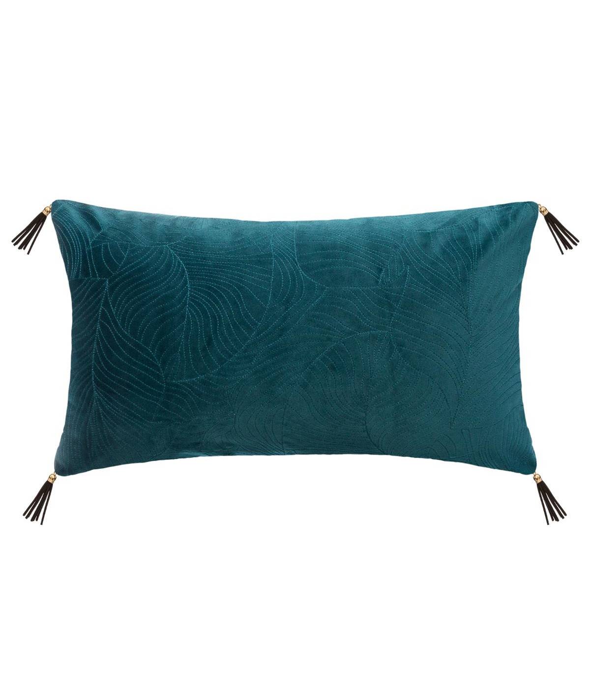 Coussin déhoussable Velours Bleu canard avec Pompons 30 x 50 cm - Imagen 1