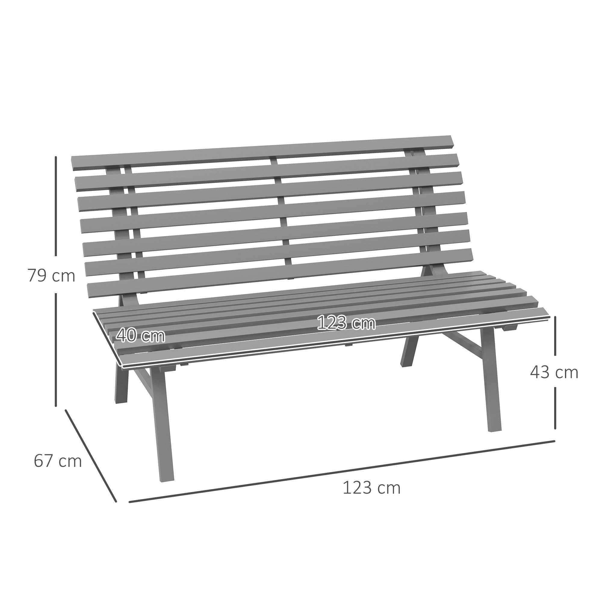 Banc de jardin, banc de parc, design à lattes, résistant aux intempéries, aluminium, 123 x 67 x 79 cm, gris - Image 5