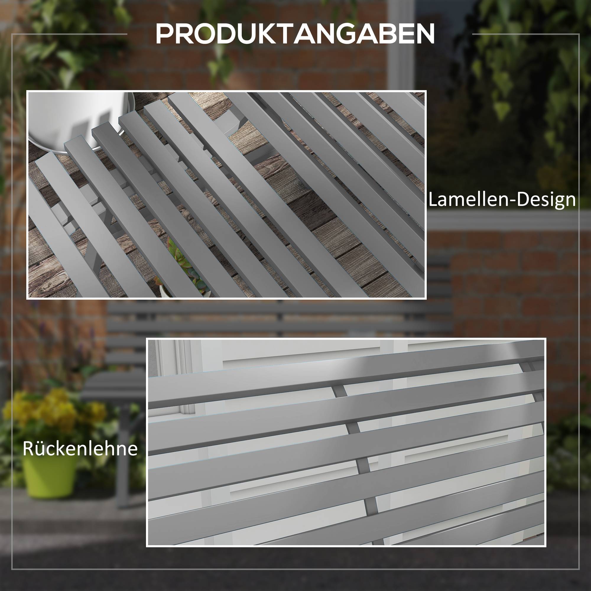 Banc de jardin, banc de parc, design à lattes, résistant aux intempéries, aluminium, 123 x 67 x 79 cm, gris - Image 8