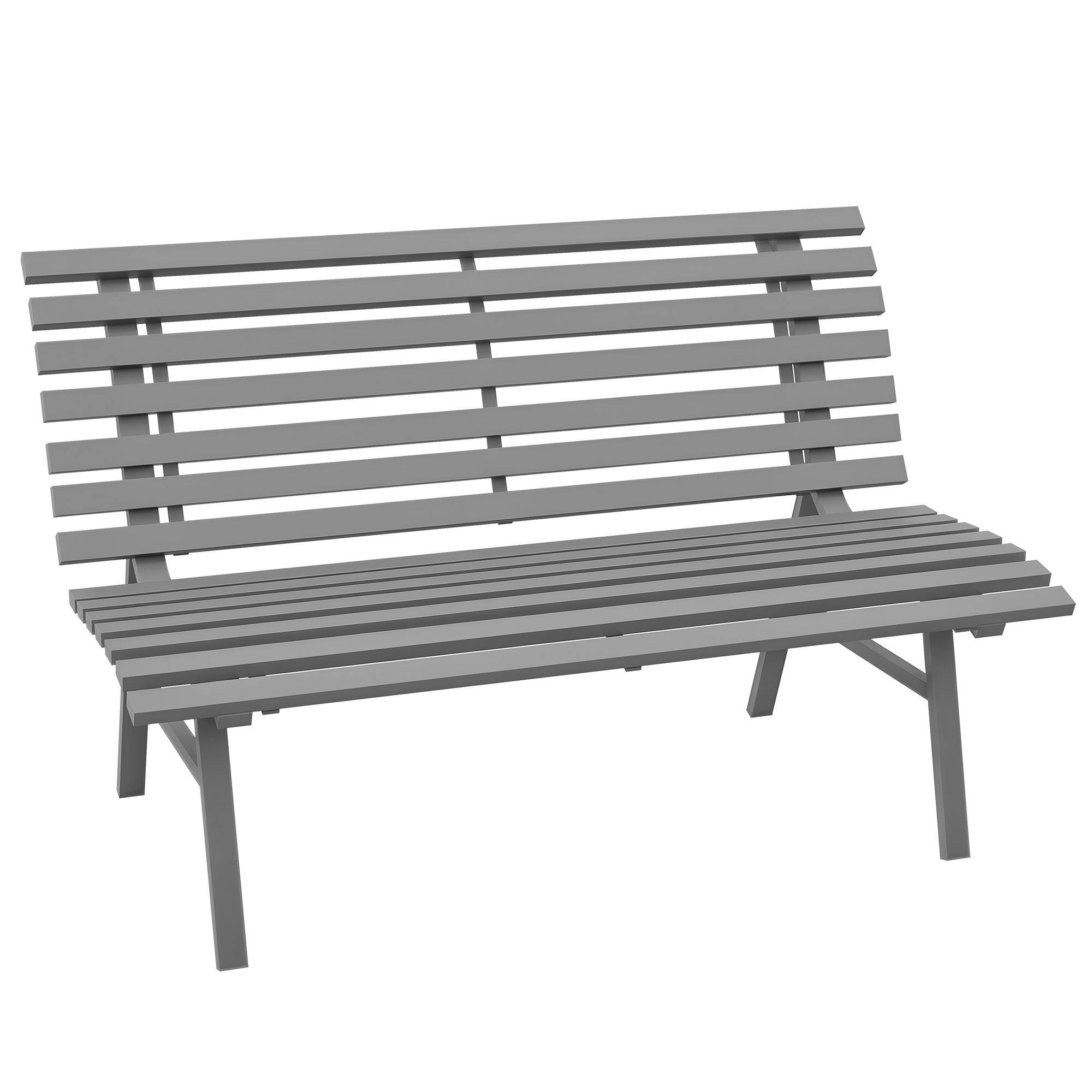 Banc de jardin, banc de parc, design à lattes, résistant aux intempéries, aluminium, 123 x 67 x 79 cm, gris - Image 1