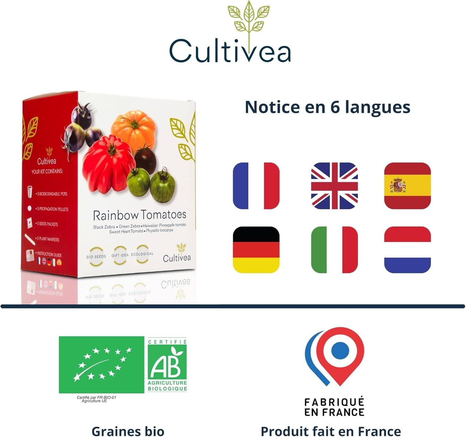 Kit Prêt à Pousser Tomates colorées (Black zebra, Green Zebra, Hawaiian Pineaple) - CULTIVEA® - Image 5