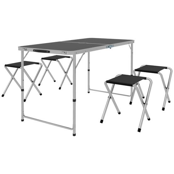 Table de Camping Pliante Style Valise avec 4 Tabourets Pliants, Hauteur Réglable, 120 x 60 x 55-70 cm, Tabourets 33 x 28 x 37 cm, Noir - Image 2