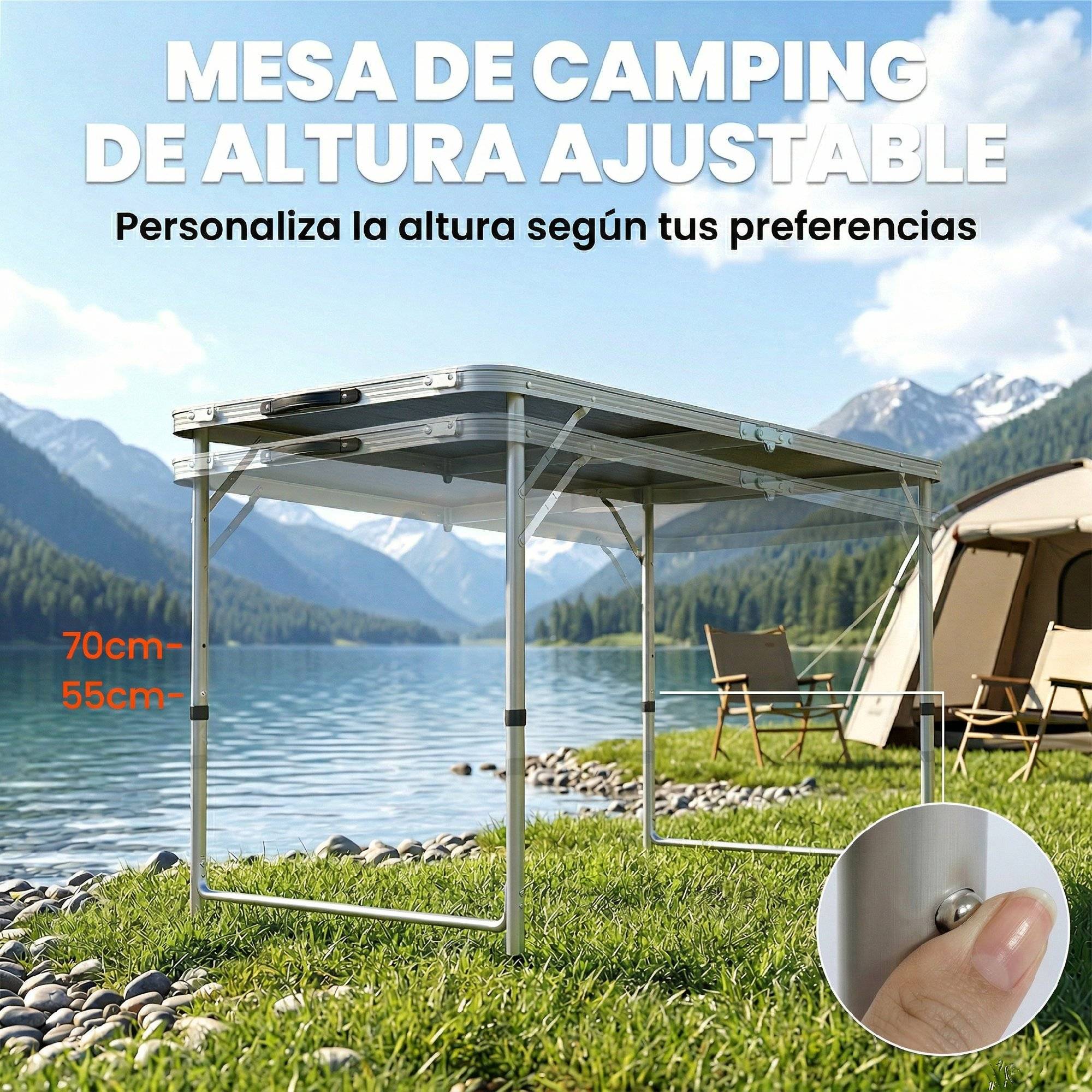 Table de Camping Pliante Style Valise avec 4 Tabourets Pliants, Hauteur Réglable, 120 x 60 x 55-70 cm, Tabourets 33 x 28 x 37 cm, Noir - Image 7
