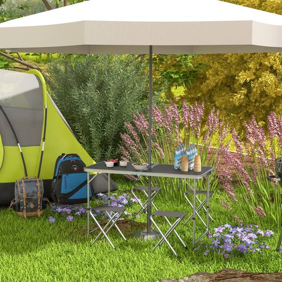 Table de Camping Pliante Style Valise avec 4 Tabourets Pliants, Hauteur Réglable, 120 x 60 x 55-70 cm, Tabourets 33 x 28 x 37 cm, Noir - Image 3