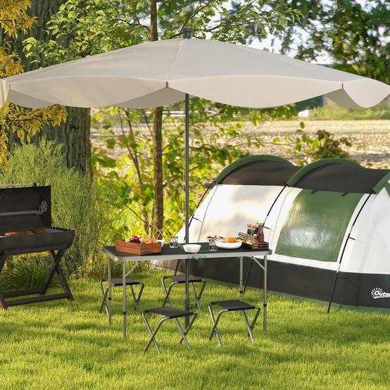 Table de Camping Pliante Style Valise avec 4 Tabourets Pliants, Hauteur Réglable, 120 x 60 x 55-70 cm, Tabourets 33 x 28 x 37 cm, Noir - Image 4